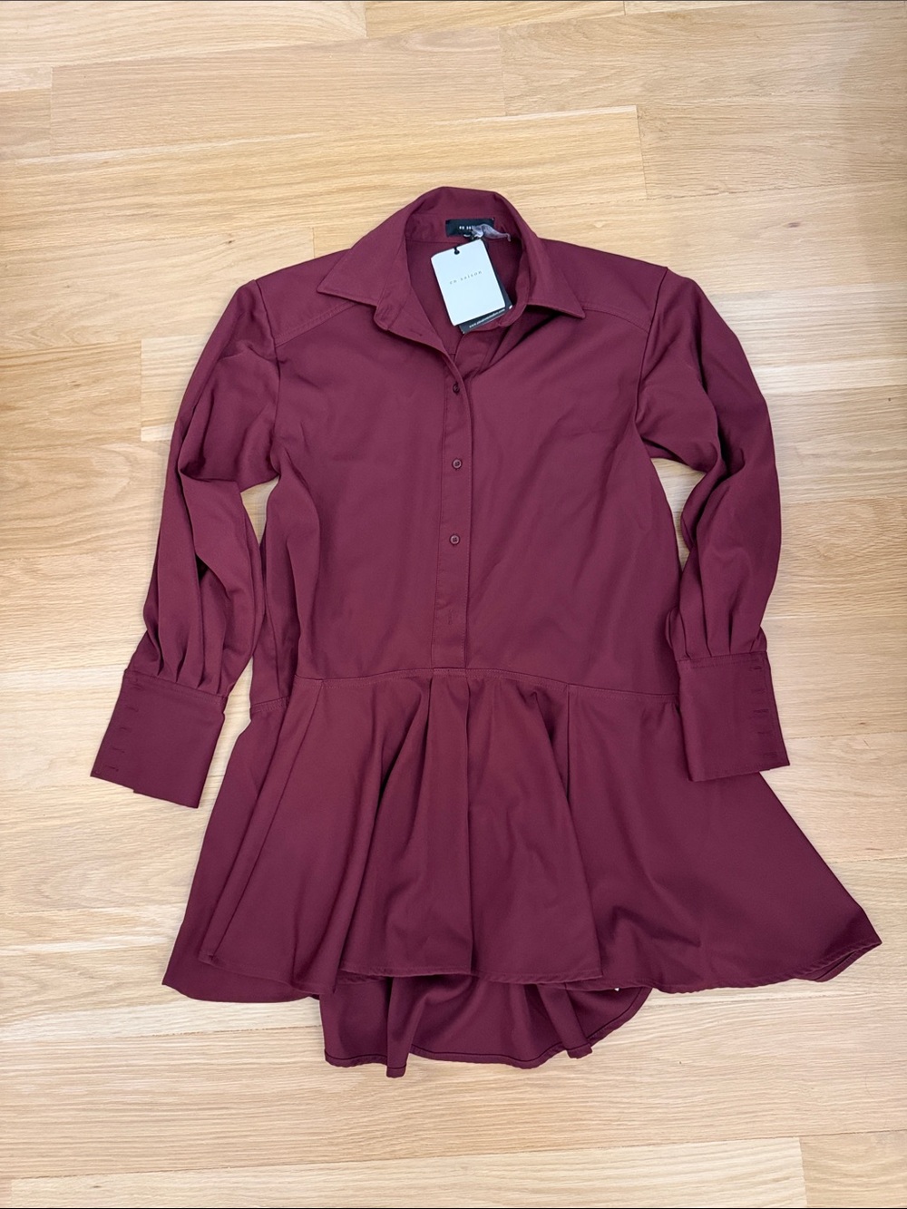 En Saison Burgundy Long-Sleeve Button drop waist Dress